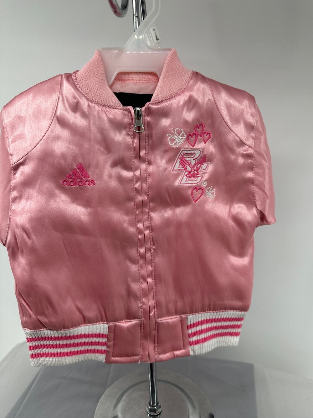 NWT Adidas pink satin Boston College letterman jacket